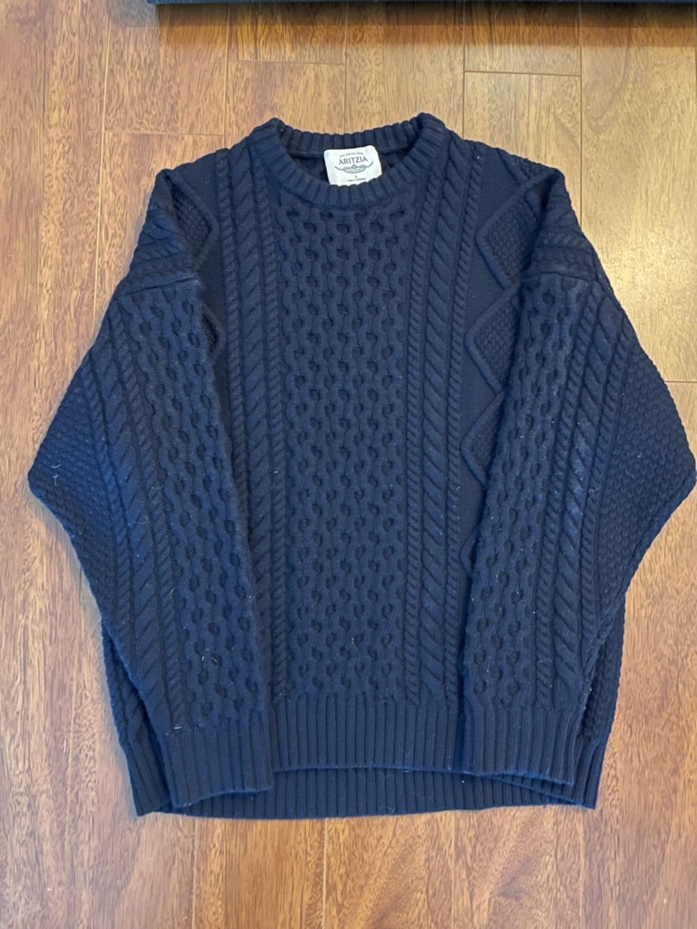 Aritzia Navy Cable-Knit Crewneck Sweater - Picture 1 of 3